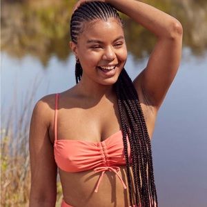 Aerie Swim Ruched Bandeau Bikini Top Strawberry Size Medium